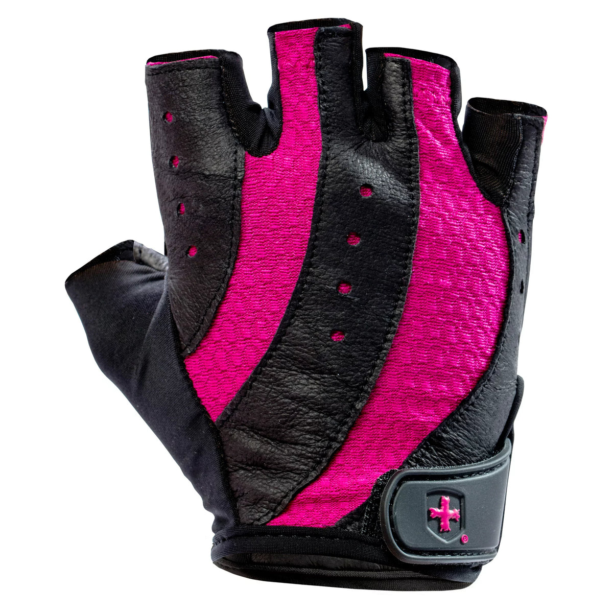 Harbinger Women's Pro Weightlifting Gloves with Vented Cushioned Leather Palm, Black/Pink, Medium